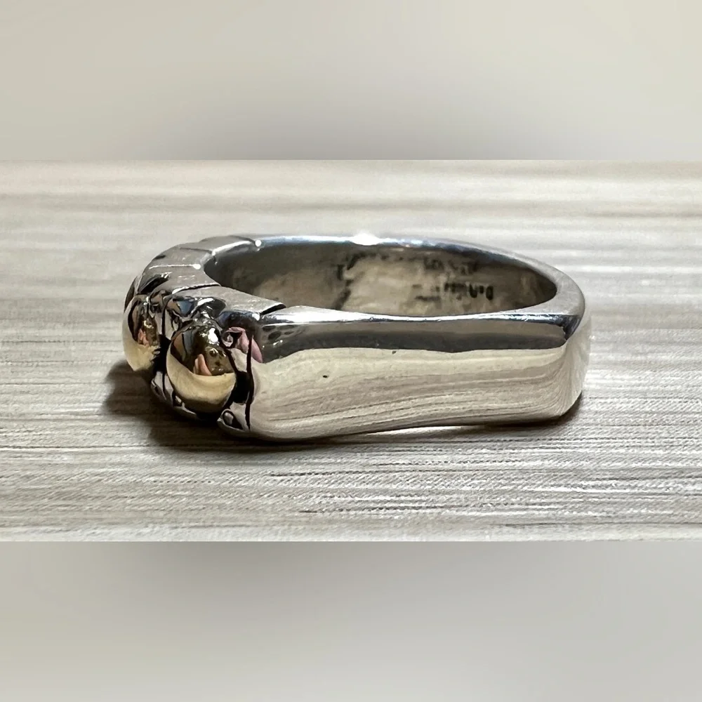 Vintage Designer David & Ronnie Sterling Silver & 14K Gold Band Ring, Size 7.5